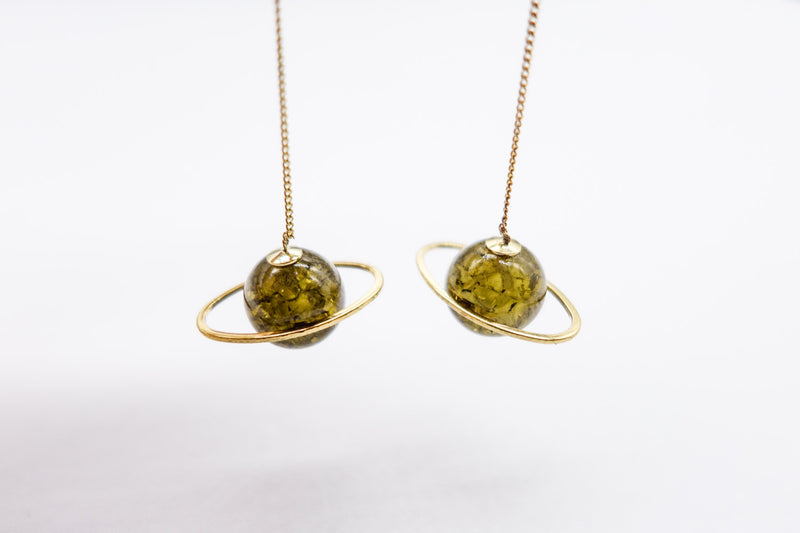 arionjewelry olive pullthrough planet earrings